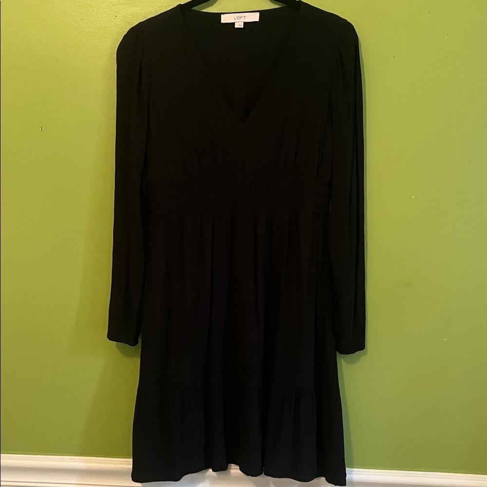 Loft Tall Ruffle V-Neck Swing Dress - Picture 2 of 5